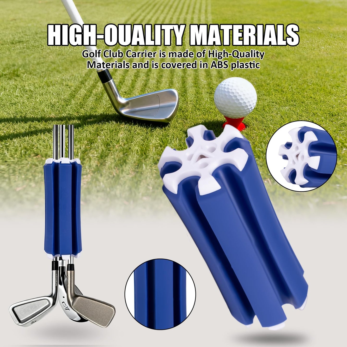Golf Club Holder, Golf Club Organizer Support Stand, Cylindrical Holder for 6 Golf Club, Easy-Access Golfing Accessory with Strap, Reduces Clutter in Golf Bag (Blue and White)