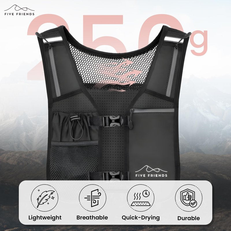 Running Vest with Water Bottle – Lightweight, Breathable Designed Reflective Hydration Vest with 6 Pockets – Adjustable Running Backpack for Men & Women, Ideal for Marathon & Night Trainings