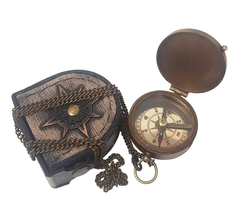 Hanzla Collection - Brass Compass Engraved with Thoreau's Go Confidently Quote and Stamped Leather Case, Boys Gifts