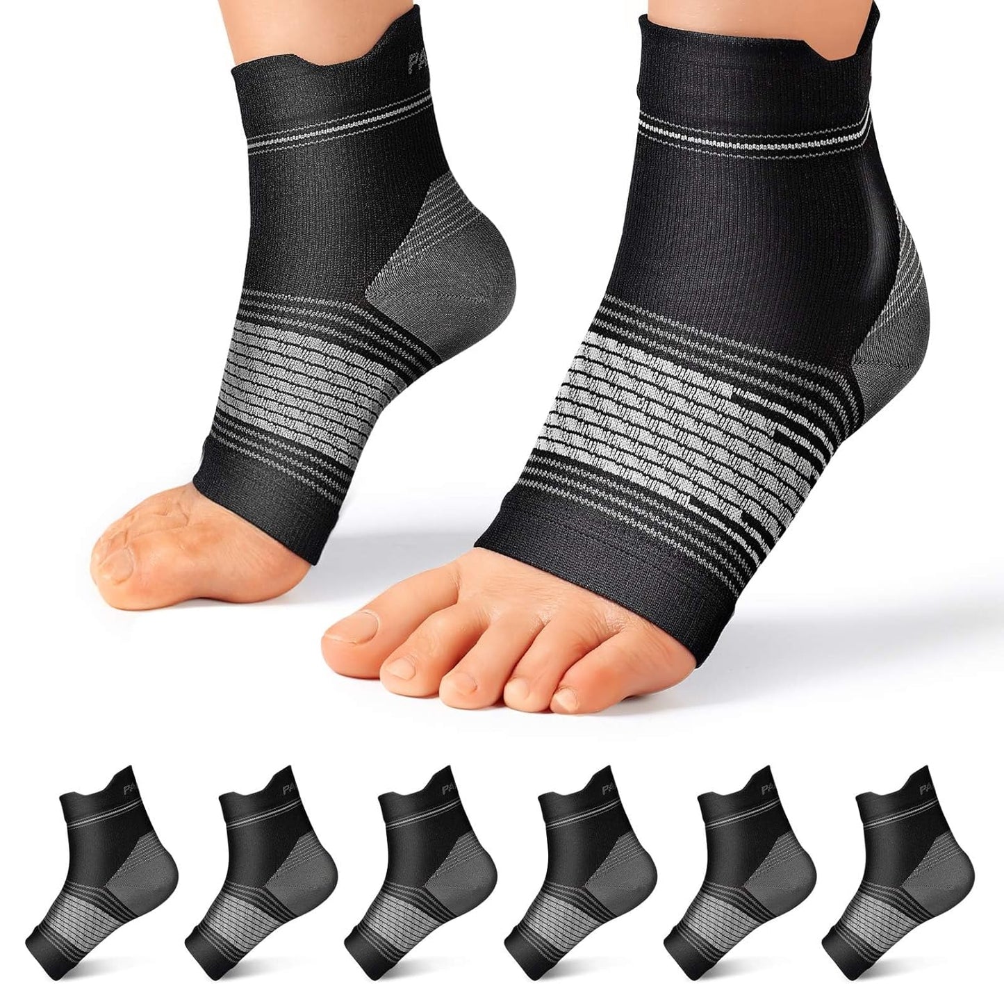 Skiennix Plantar Fasciitis Socks - Compression Ankle Brace with Arch Support for Pain Relief | Black, Medium - 6 Pairs
