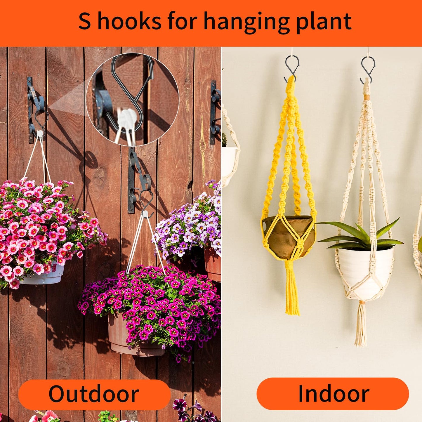 12 Pack Large S Hooks for Hanging Plants with Safety Buckle- Heavy Duty Solid Metal Steel Black S Shaped Closet Hooks for Hanging Plants, Kitchen Utensils, Jeans, Bags, Pots, 4 inch, Fit Most of Rod
