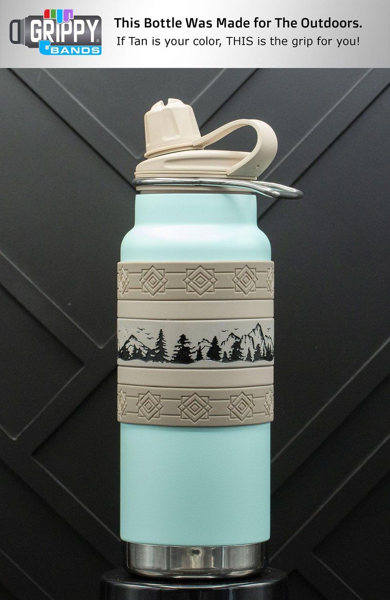 Mountain Scene Water Bottle Grip Kit - SIERRA WRAP: Regular - 7 Rugged Silicone Bands for Superior Grip, Style, & Protection.