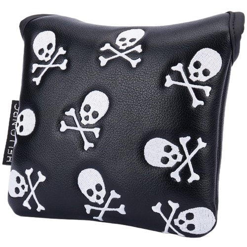 Gbourly Golf Club Skull Square Mallet Putter Cover Magnetic Closure Skeleton PU Leather Headcover,Black