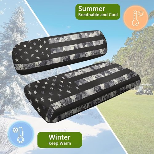 SEANATIVE Universal Fit Golf Cart Seat Covers Breathable Club Golf Cart Seat Cushions American Flag 2-Pack with Non-Slip Backing Golf Car Accessories Quick-Install Cover