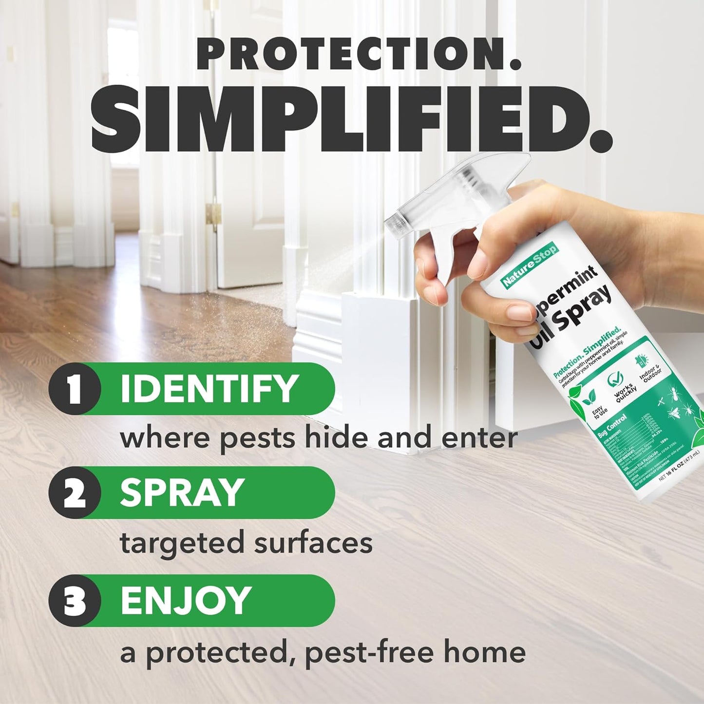 Peppermint Oil Insect Repellent Spray - Natural Bug Deterrent for Indoor & Outdoor Use, 16 oz