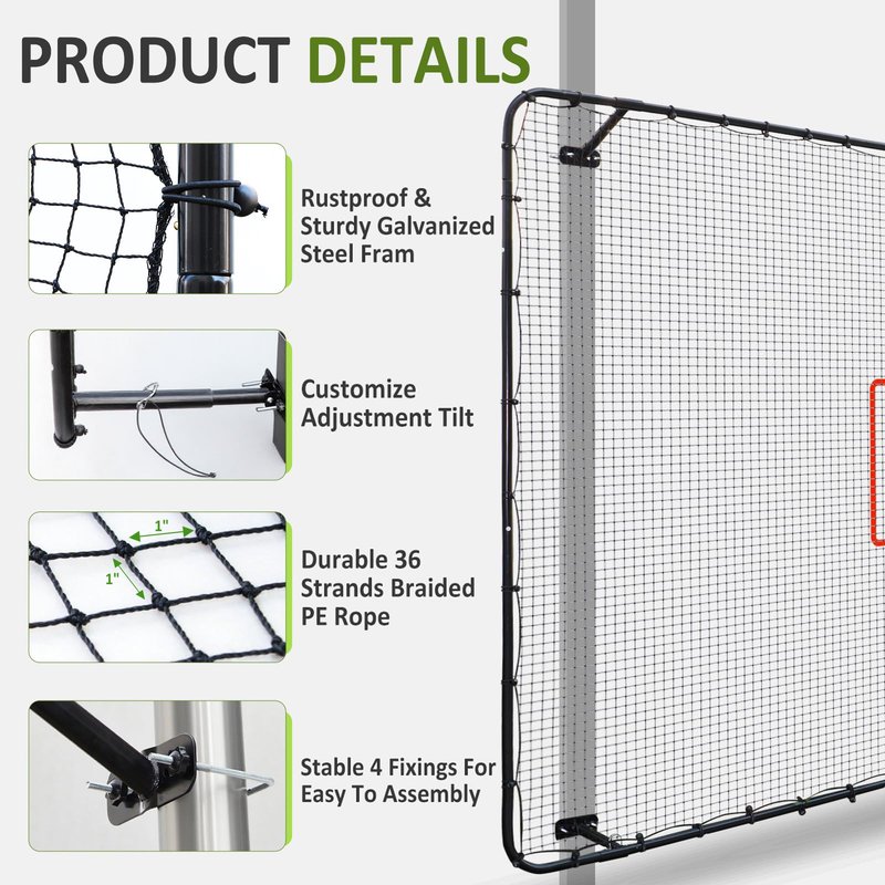 MegaNets Fence-Mount Tennis Rebounder Net 12x8FT – Space-Saving Tennis Practice Wall with Adjustable Rebound Angle – Solo Training Net Fits Most Fence Poles, Heavy-Duty Frame for Outdoor Practice