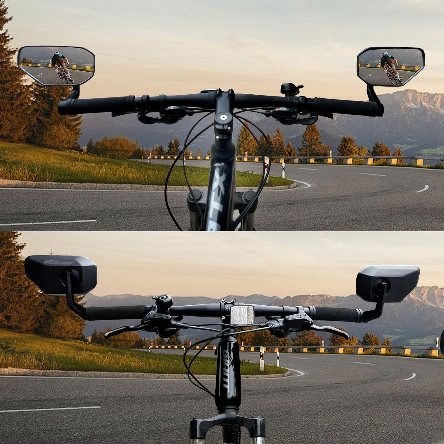 Homieway Bike Mirror, Bicycle Mirror for Handlebar Mount, Scratch Resistant Glass Lens Large Bar End Bike Rear View Mirror for E-bike, Mountain Bike, City Bikes & Scooter (Left 0.59-0.78")