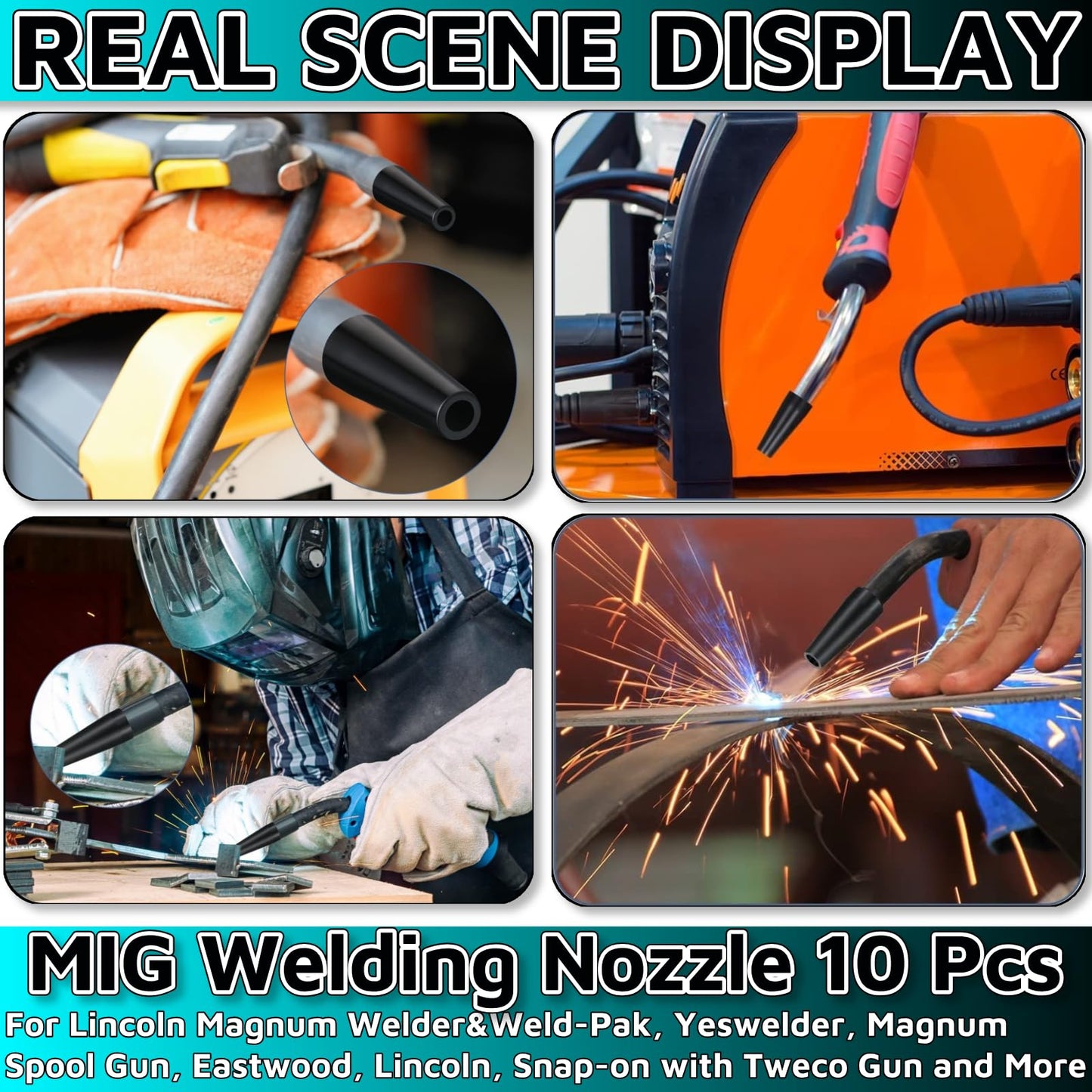 10pcs MIG Welding Flux Core Gasless Nozzle，Welding Tools MIG Welding Accessories Set MIG Welding Nozzle MIG Welder S7 Accessories for Lincoln Forney Chicago Electric Clarke Welder And More