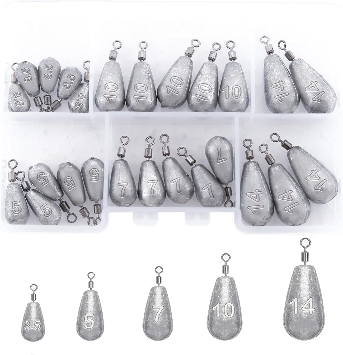 Skiennix Fishing Weights Sinkers Kit - Versatile Drop Shot Weights for Bass & Catfish | Freshwater & Saltwater