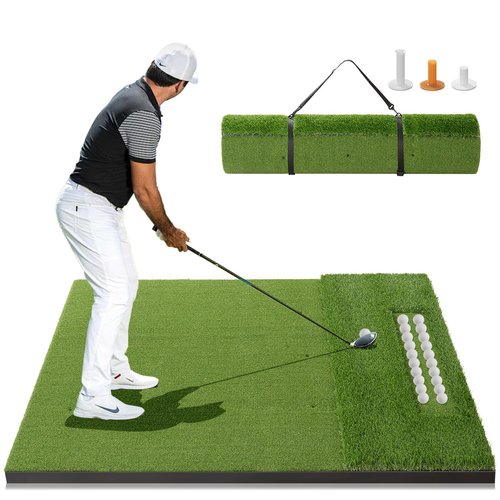 RELILAC Dual-Turf Golf Mat with Ball Tray,5x4Ft 31mm Thickened Golf Hitting Mats for Indoor/Outdoor Practice,Turf Driving Range Mats for Golf Simulators and Chipping Swing Driving Training