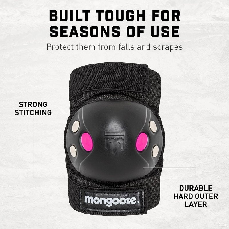 Mongoose Kids BMX Bike Gel Knee and Elbow Pad Set, Multi-Sport Protective Gear for Boys and Girls Age 8 and Up, Kneesavers and Elbowsavers, Black/Pink