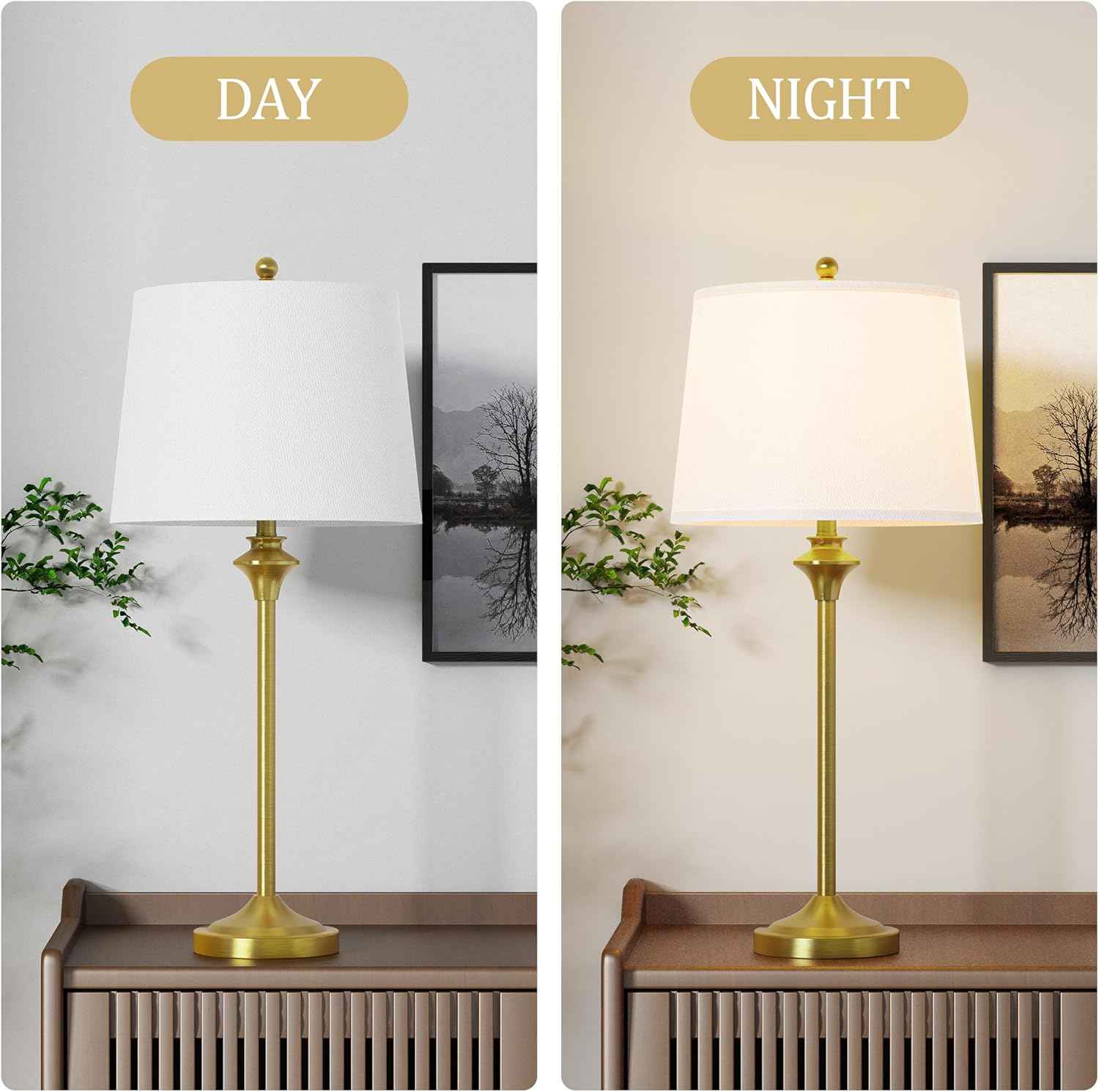 Brass Gold Table Lamps Set of 2 - 26" Modern Buffet & Nightstand Lamps for Living Room, Bedroom, Office