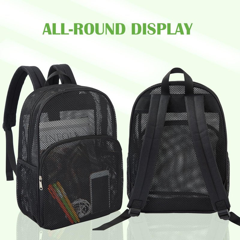 gdbis Heavy Duty Mesh Backpack, Semi- Transparent College Bookbag with Adjustable Padded Shoulder Straps, Lightweight Casual Daypack for College Workpalce Security - Black