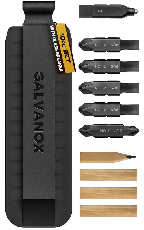 Replacement Flat Bits for Leatherman Multi-Tool with Holder - Set Includes Phillips #1-2, Flat 3/16, Glass Breaker Bit, and Carpenter Pencil Bits