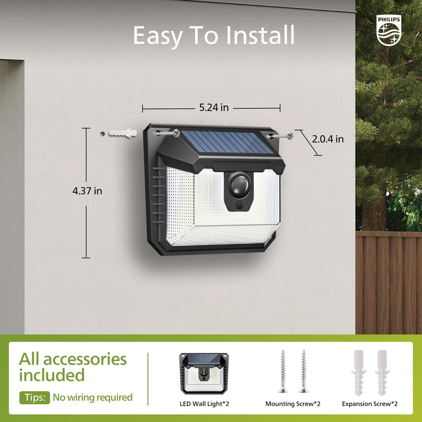 Philips Solar Lights Motion Sensor Outdoor, 120 LEDs Solar Powered Security Lights,3 Lighting Modes, Waterproof Wall Lights for Outside Yard Fence Garden Garage