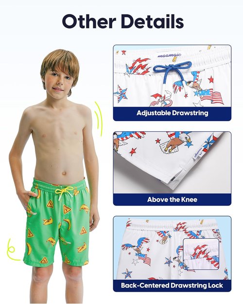 Maamgic Boys Swim Trunks - Compression Liner & Anti-Chafe Design | Stretchy Swim Shorts with Zipper Pocket