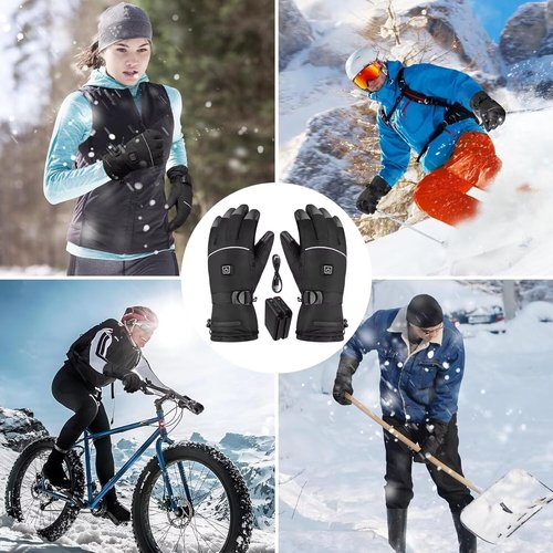 Heated Gloves for Men - Rechargeable Electric Battery Heated Gloves for Men and Women Touchscreen Winter Thermal Glove with 3 Heating Levels Waterproof Glove for Hunting (Black, XL)
