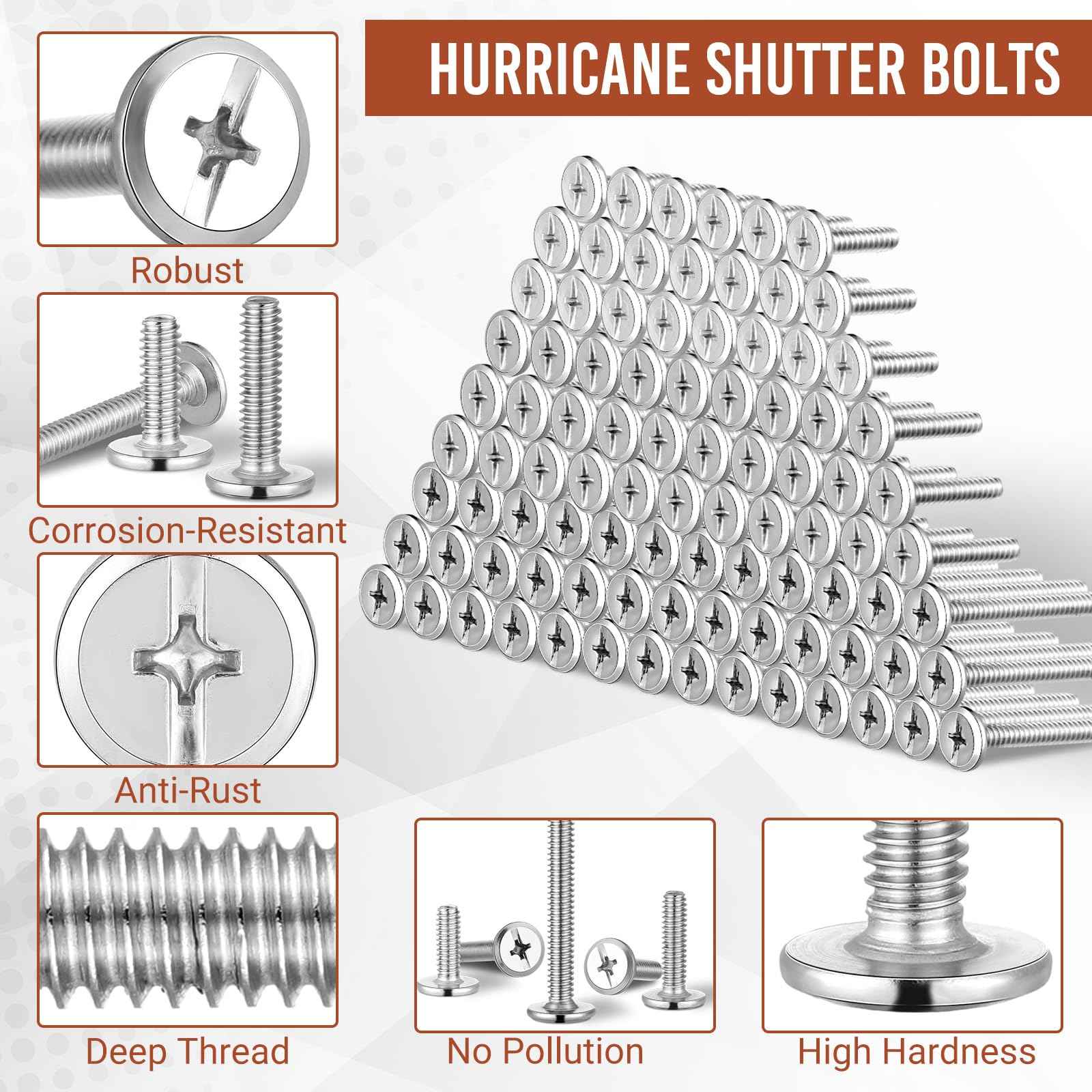 Blulu 100 Pcs 1/4"-20 Hurricane Shutter Bolts, Sidewalk Screws Bolts, 304 Stainless Steel, for Installing Hurricane Panels to Storefronts and Sliding Glass Doors (1/4"-20 x 1)
