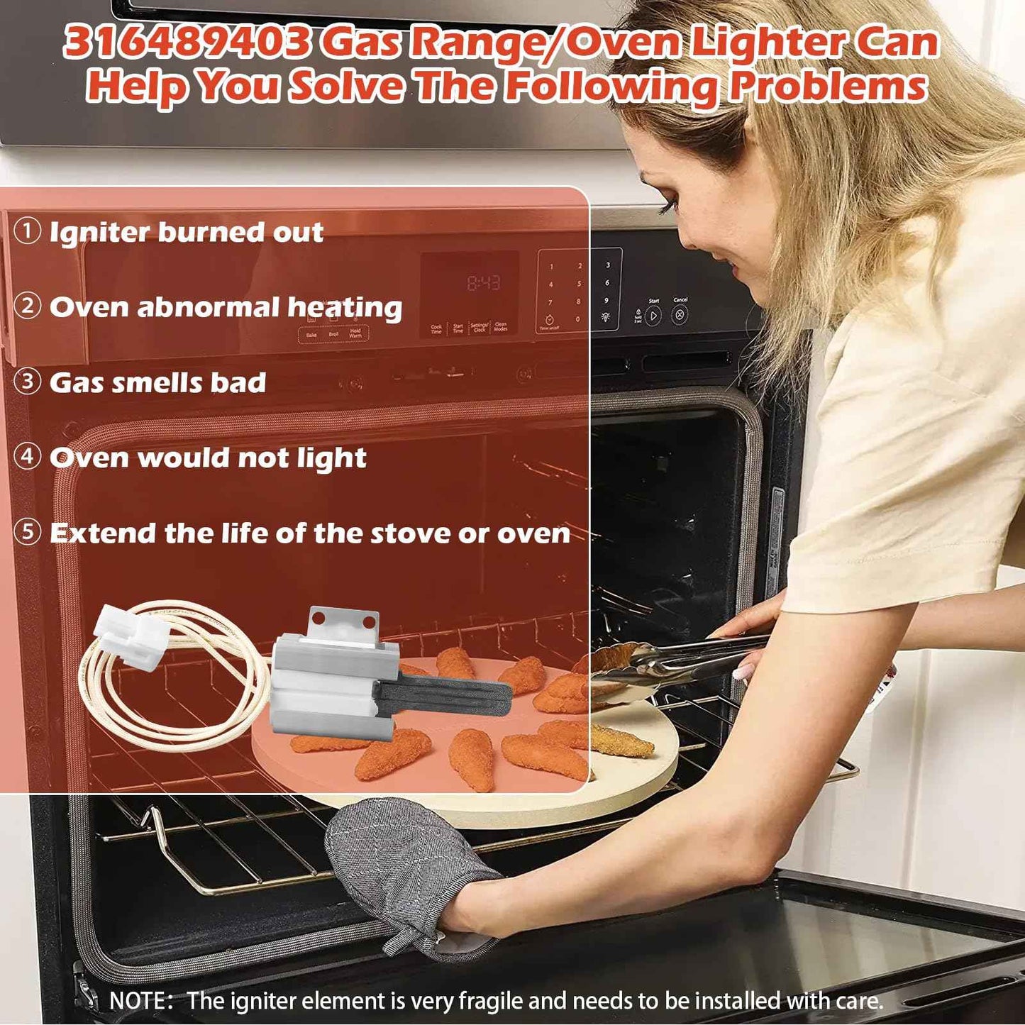 316489403 5304508786 Oven Igniter Gas Range Lower Bake Igniter Replacement for Kenmore Crosley Frigidaire Gas Oven/Stove Replace 7316489403 AP4433236 PS2364063 (1 PACK)