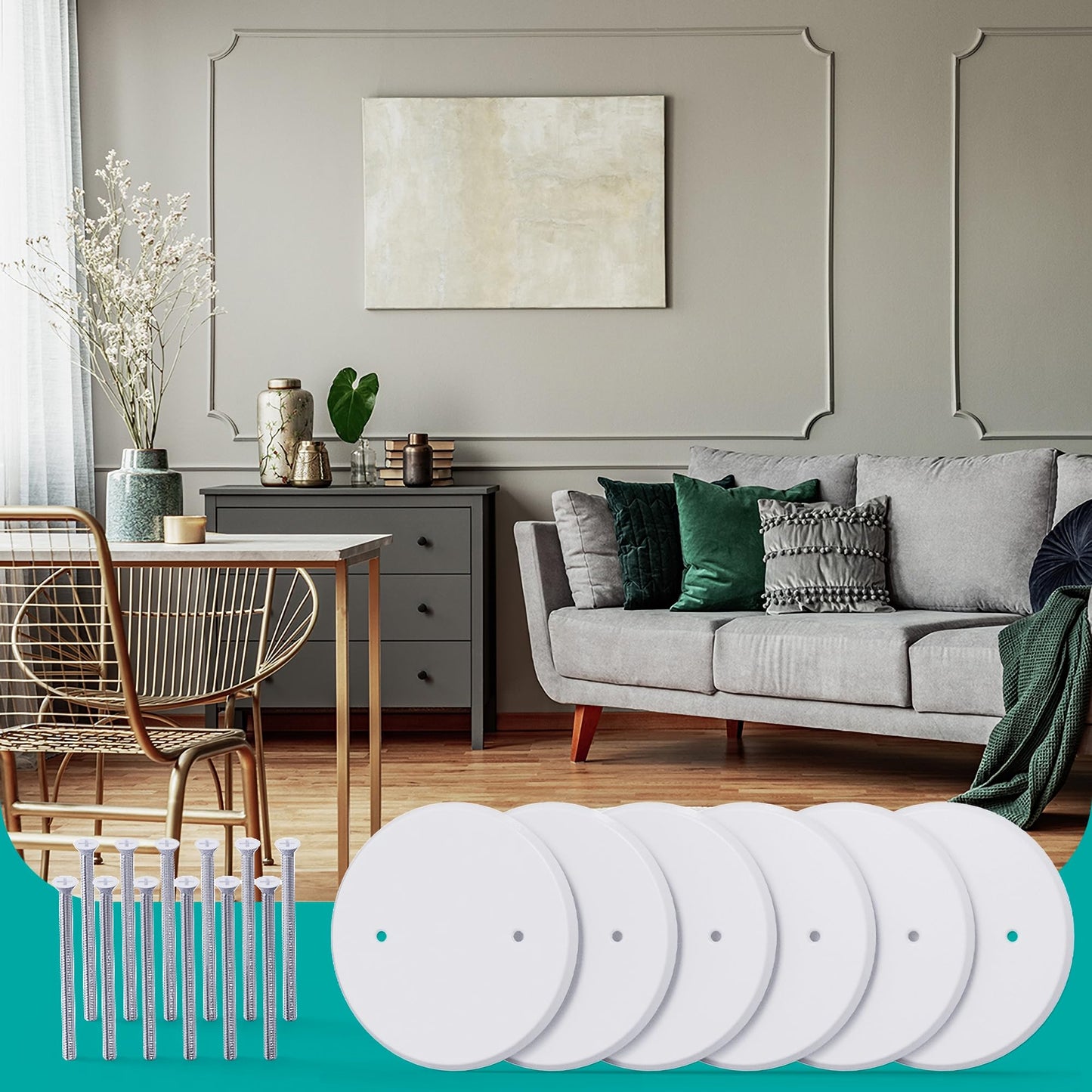 Wuno Shop 3-Pack Ceiling Cover Plate, 5 inch Round Outlet Covers Plate For 3-1/2 inch Electrical Box, Metal Blank Cleanout Cover Plate for Smoke Detector, Wall Light Hole, Hole Spacing 2.8 inch-White