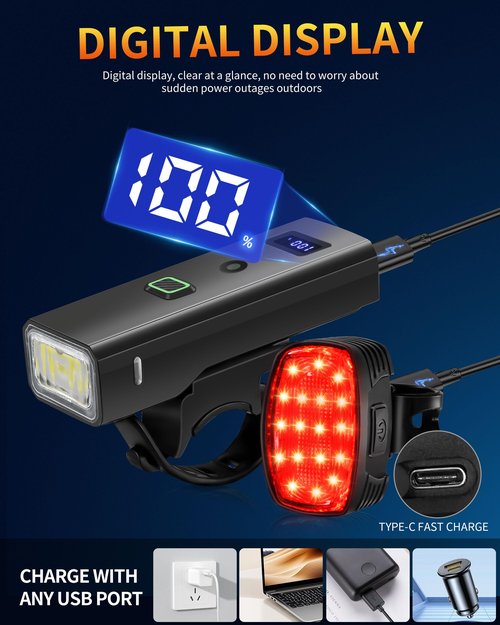 DARKBEAM Bike Lights for Night Riding, USB-C Rechargeable Bicycle Lights Set, Super Bright Bike Headlight and Back Taillight 4+5 Modes, Easy to Install for Men Women Kids Road Mountain Cycling