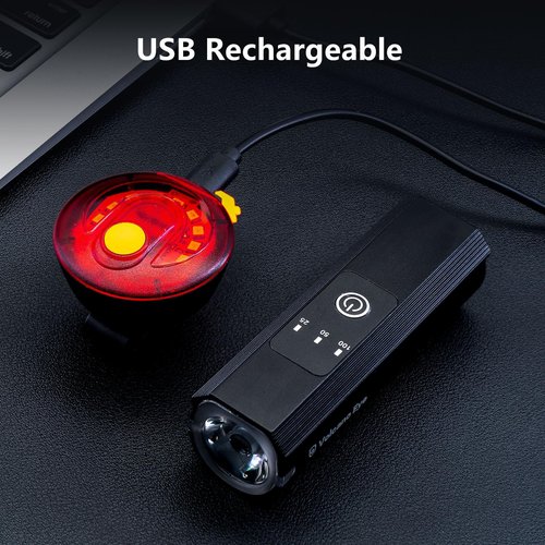 Bike Light Set USB Rechargeable, Powerful Bicycle Headlight and Taillight Combination, 5 Light Modes, Easy to Install for Cycling Safety