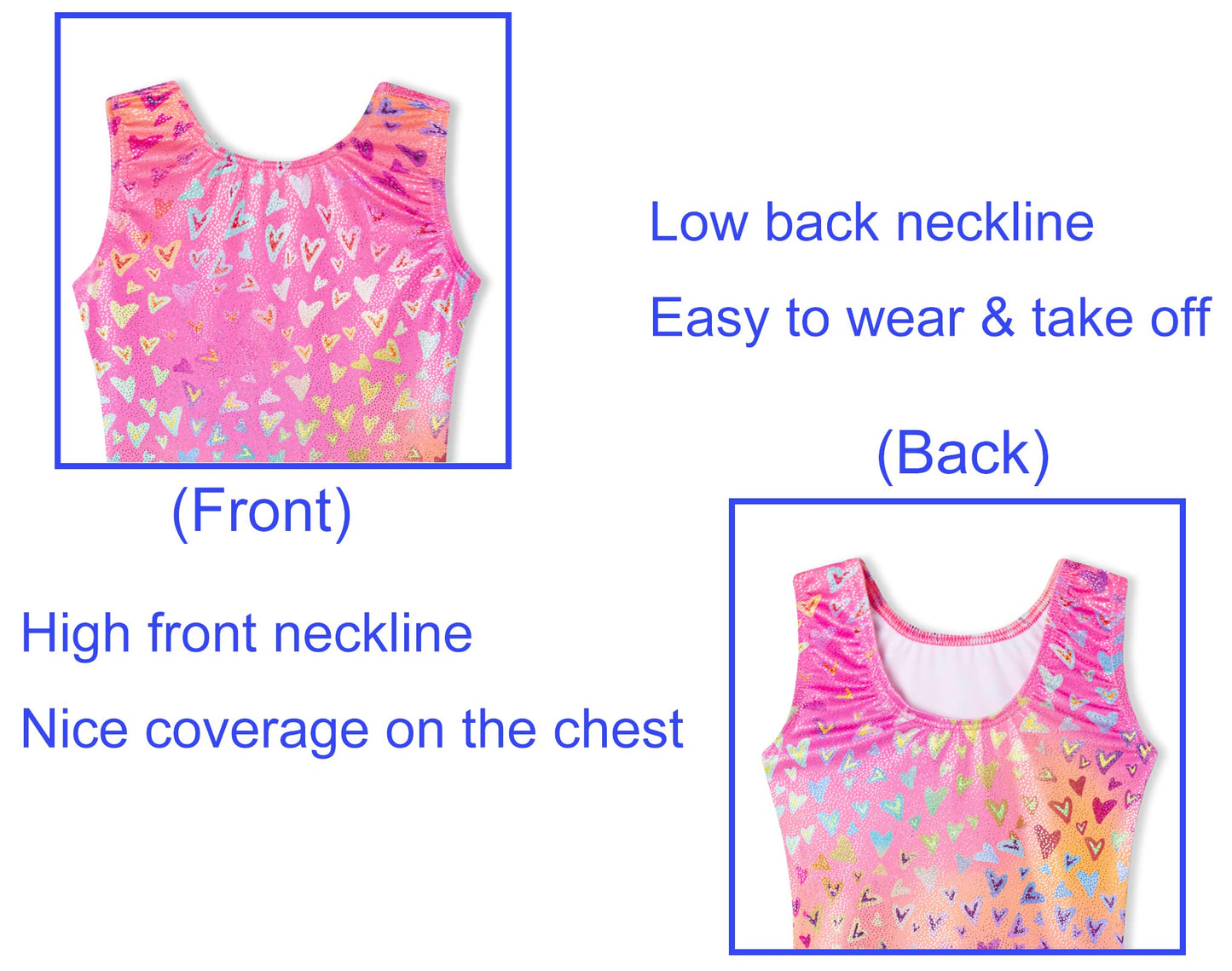 Domusgo Leotard for Girls Gymnastics Size 5-6 Years Old Sparkly Neon Heart