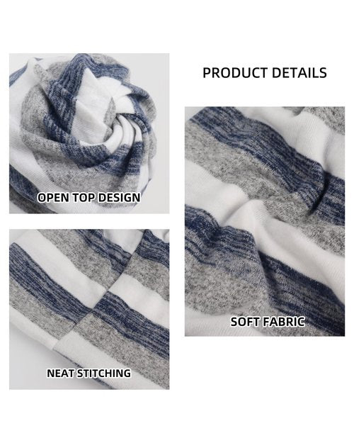Slouchy Beanie Chemo Hats for Women Men Head Scarf Curly Hair Sleep Head Wraps for Cancer Patient (US, Alpha, One Size, 2 Pack White Blue)
