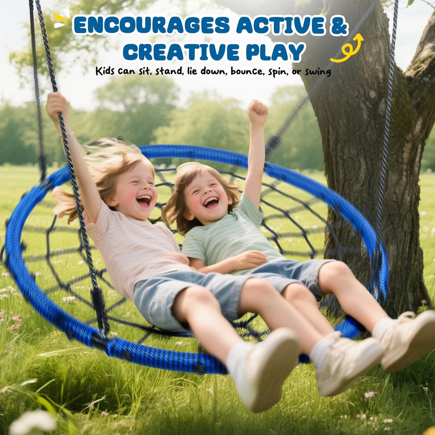 Trekassy 40" Spider Web Saucer Tree Swing - 750lbs Capacity for Kids & Adults | Durable Blue Steel Frame
