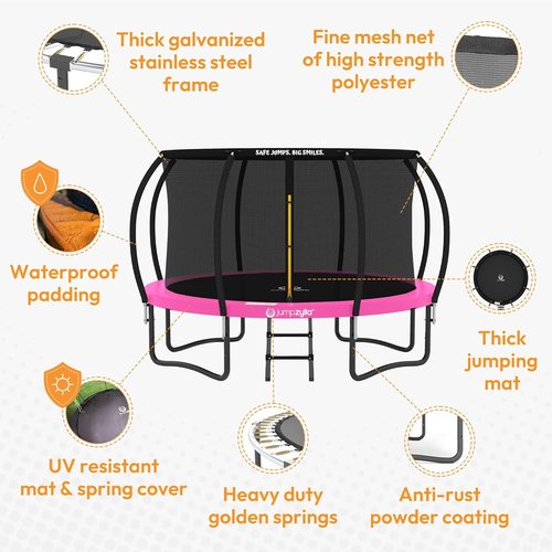 Jumpzylla Trampoline - Outdoor Recreational Trampoline with Enclosure & Ladder | ASTM Approved, Anti-Rust Frame, 8FT-16FT Sizes