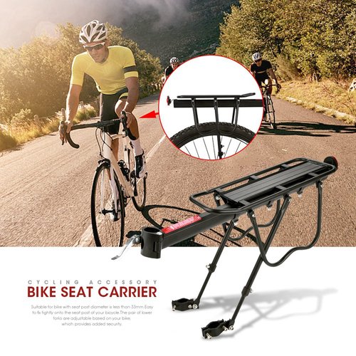 GOTOTOP Rear Rack,Strong Alloy Rear Pannier Bag Luggage Carrier Rack Cycle Seat Post 55 Lbs Capacity with Reflector Black