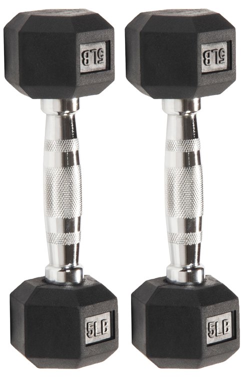 Fitvids Rubber Encased Exercise & Fitness Hex Dumbbell, Hand Weights with Anti-Slip Metal Handle for Home Gym, Multiple Sizes