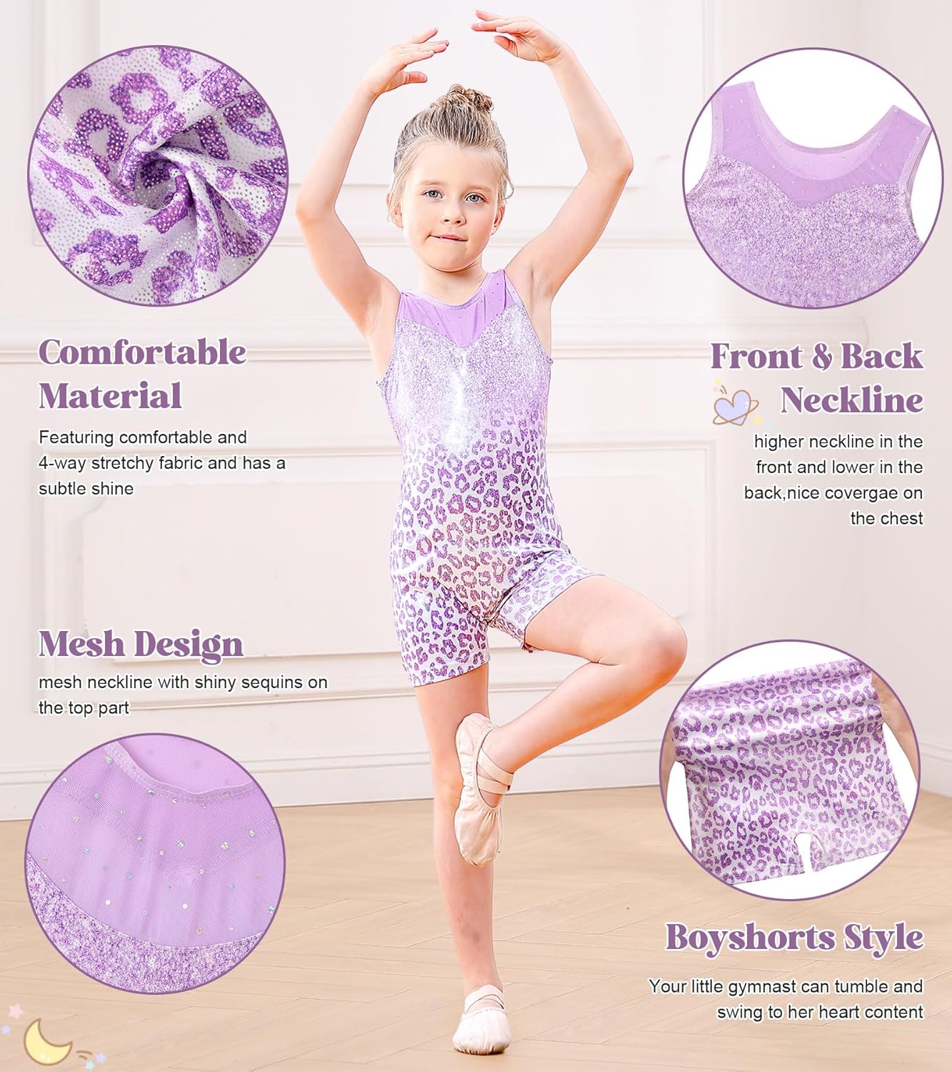 uideazone Gymnastics Leotards for Girls - Sequin Mesh Biketard Unitard Outfits, Sizes 2-10T