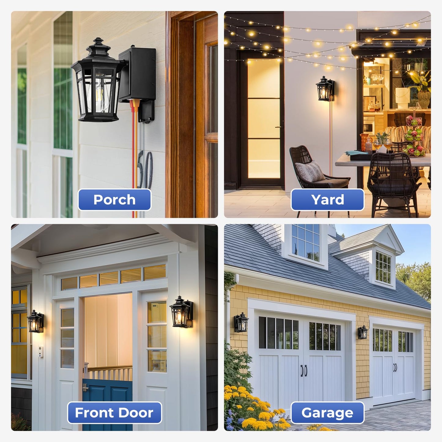 Gleamz Porch Lights with Outlet, Black 2-Pack Dusk to Dawn Outdoor Lighting with GFCI Outlet, 9in H Exterior Light Fixtures Waterproof Anti-Rust, Outside Lights for House,Front Door,Garage,Backyard