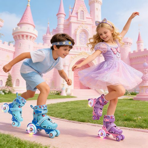 LKD Adjustable Kids Roller Skates for Boys Girls,Beginner Quad Skates,Indoor Outdoor Sports for Ages 3-5 5-8