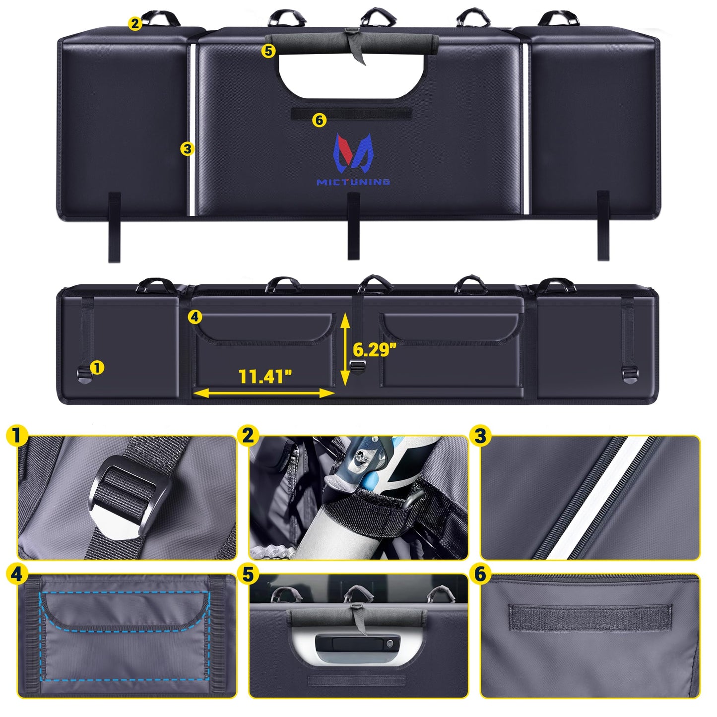 MICTUNING Tailgate Bike Pad for Mountain Bike, Widen Size 51" Tailgate Width ScratchResistant Tailgate Pad with Reflective Strips and Tool Pocket, for Outdoor Bicycle Transportation, 5 Bikes