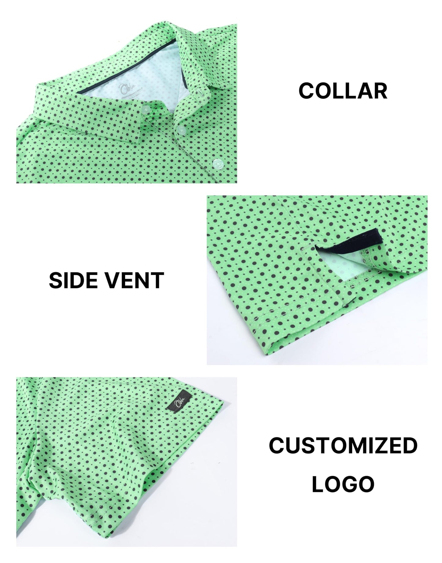 Obla Mens Golf Polo Shirts Short Sleeve Dry Fit Performance Moisture Wicking Casual Print Collared Golf Shirts for Men (Green Dot_M)