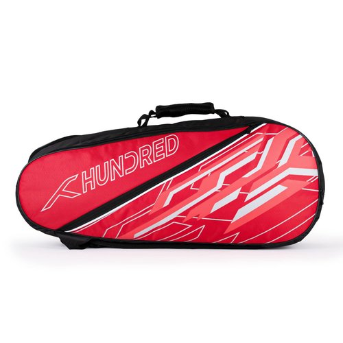 HUNDRED Two Step Badminton and Tennis Racquet Kit Bag | Size: Medium | Material: Polyester | 2 Compartments | Front Zipper Pocket | Padded Back Straps | Easy-Carry Handle | Red (6in1)