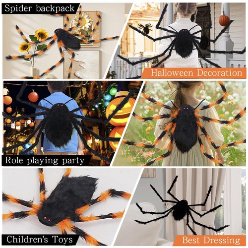 FathiSooc Halloween Spider Costume Party Decorations-Halloween Candy Spider Props with Straps for Kids realistic Spider Decor