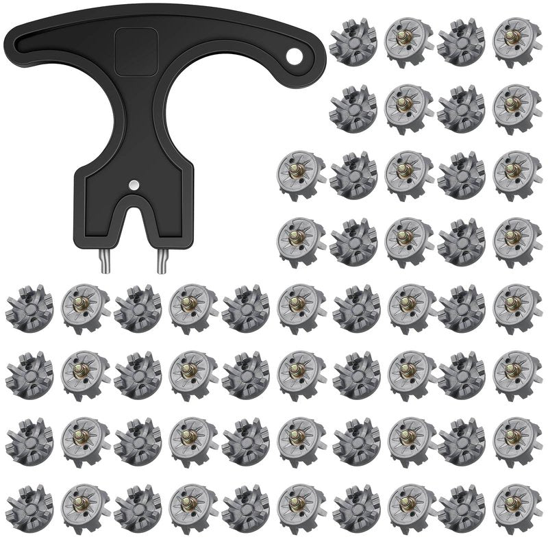 Cozypower 51 Pcs Golf Cleats Set 50 Golf Shoe Spikes Replacements with 1 Cleats Spanner Metal Thread Screw 6 mm Dia for Cricket Shoe Player(Gray)