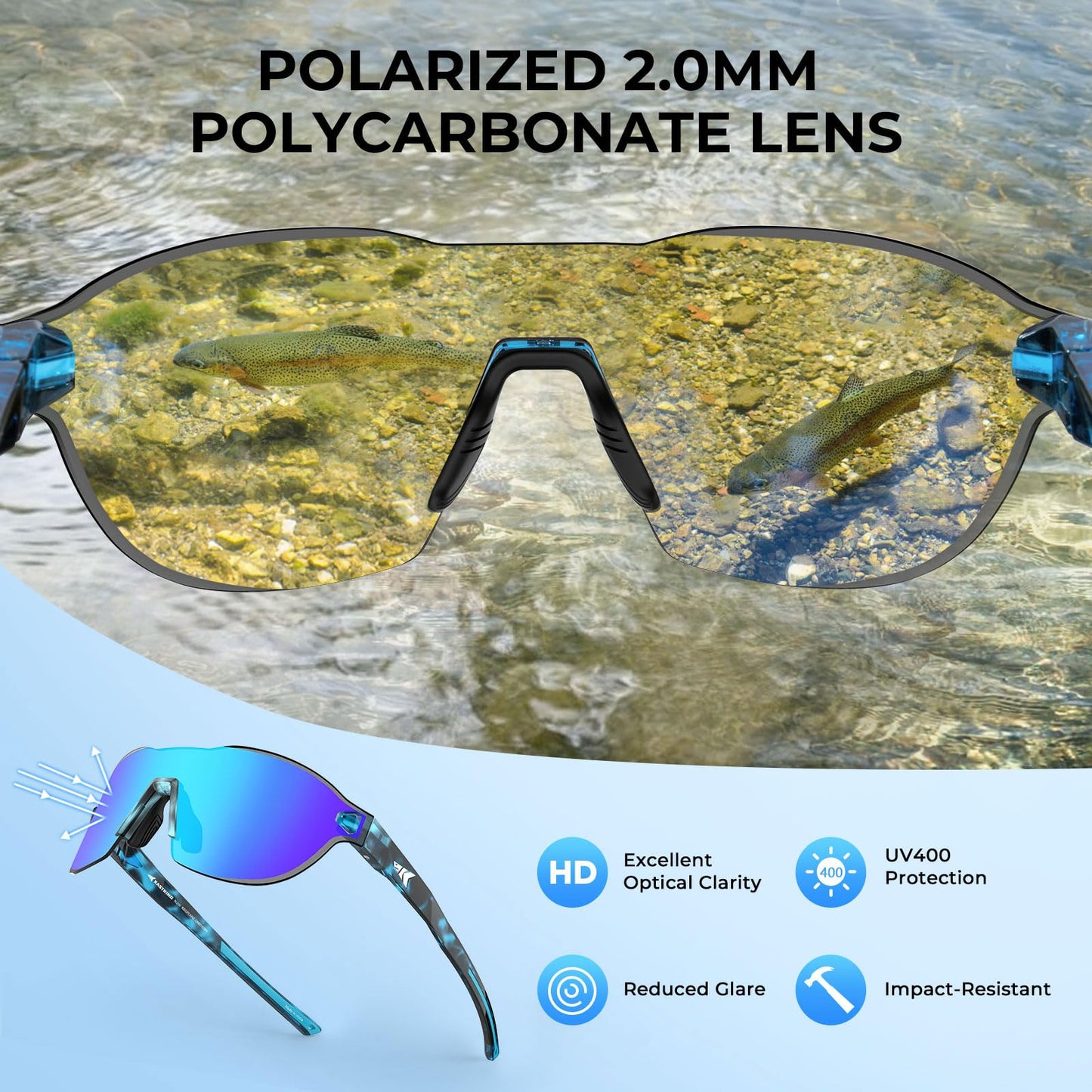 KastKing Nizini Polarized Sports Fishing Sunglasses, Rimless Wrap Design