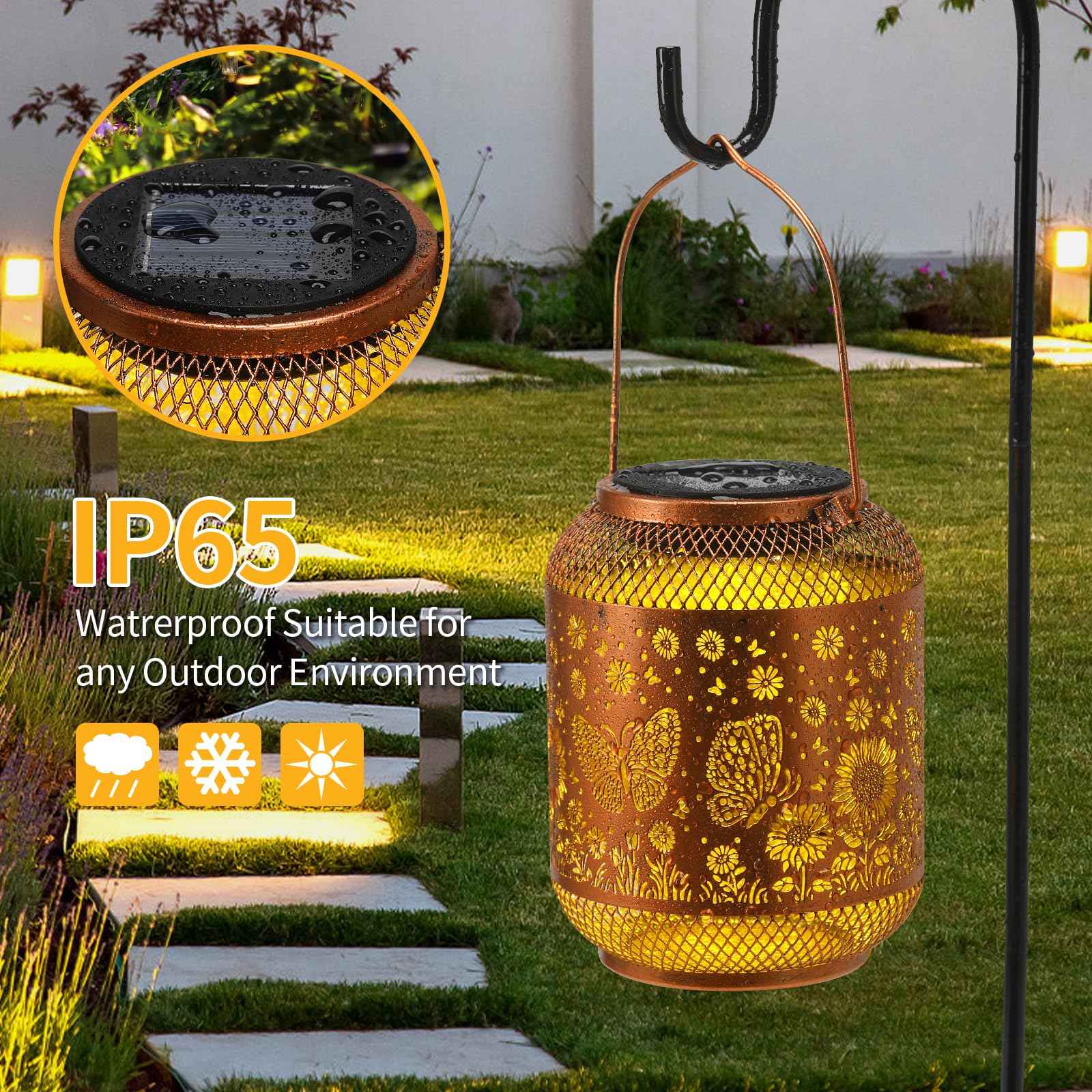 Solar Lanterns Outdoor Waterproof Butterfly Garden Decor Birthday Gifts for Women Mom Grandma Hanging Solar Lights Metal Decoration Outside for Yard, Patio, Backyard, Porch, Pathway