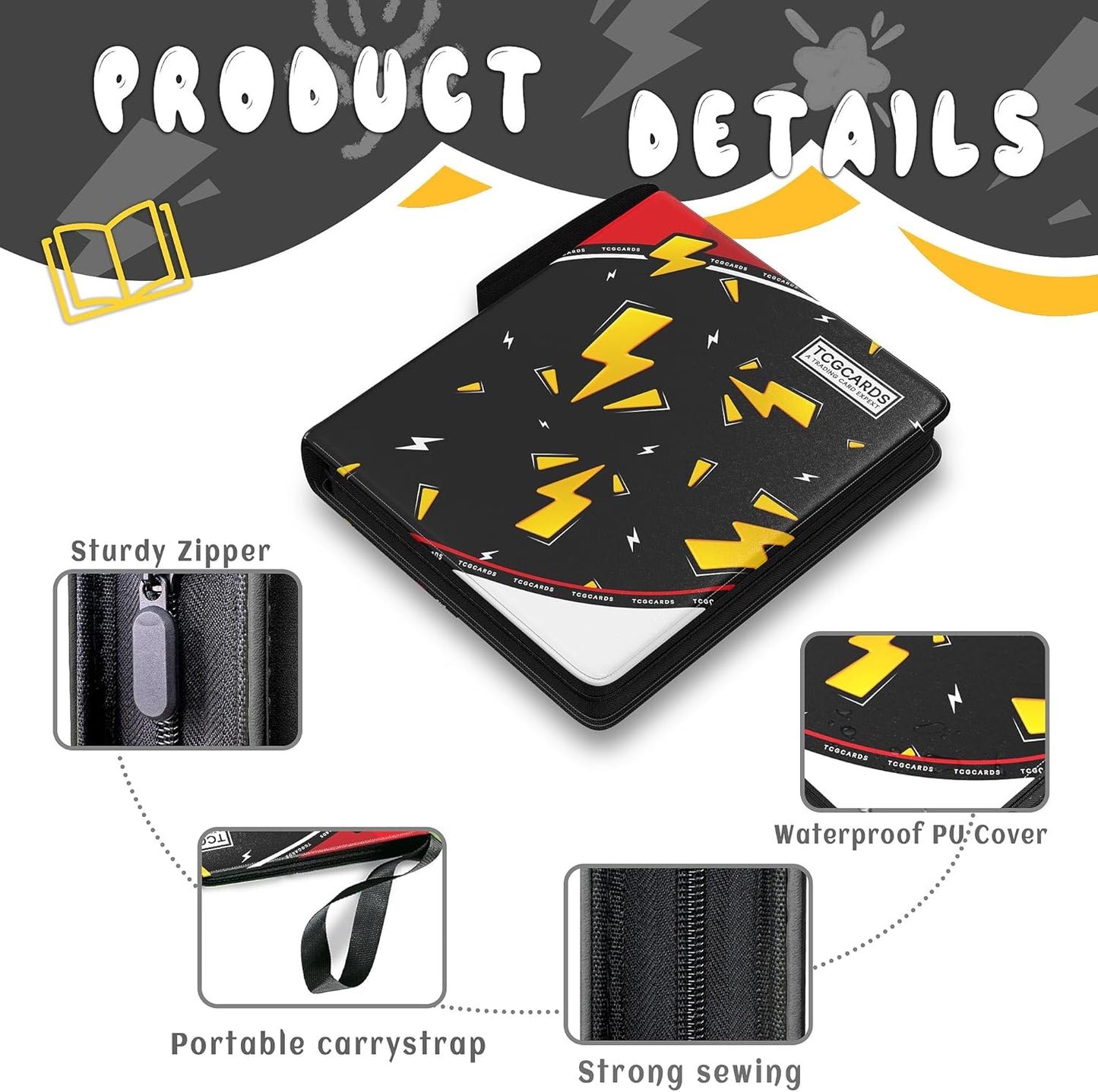 Trading Card Binder - 9 Pocket Card Book with 50 Removable Sleeves | Fits 900 Cards, Black