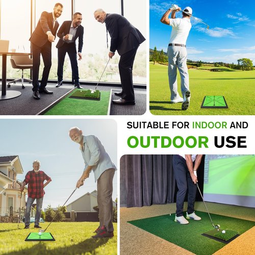 Golf Hitting Mat, Golf Mats Practice Outdoor Indoor for Swing Path Feedback Detection Batting, 16.54'' x 12.6'' Artificial Dual Turf Golf Mat with Tees for Training, Driving, Chipping