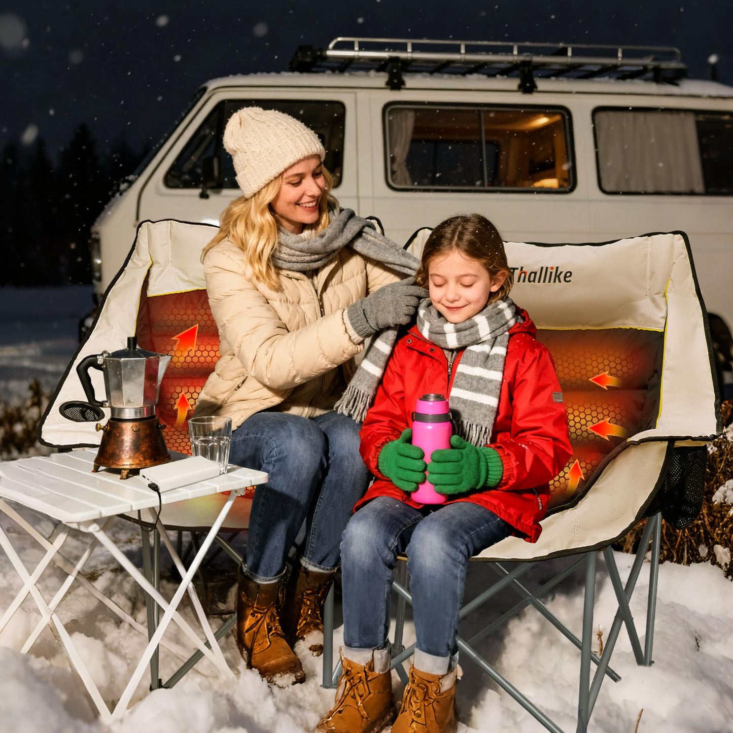 Heated Oversized Camping Chair for Adults Portable Folding Padded Chair with 3 Heat Levels Cup Holder Side Pocket and Carry Bag for Camping Outdoor Sports Picnic Lawn Supports up to 450lbs