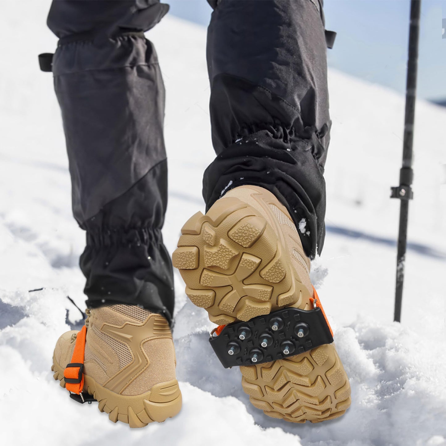 Mid-Sole Ice Cleats Crampons Snow Traction Cleats for Shoes and Boots Non-Slip Crampons with Adjustable Straps 7 Tungsten Studs for Secure Grip for Walking Jogging Hiking (Large/X-Large, 2 Pairs)