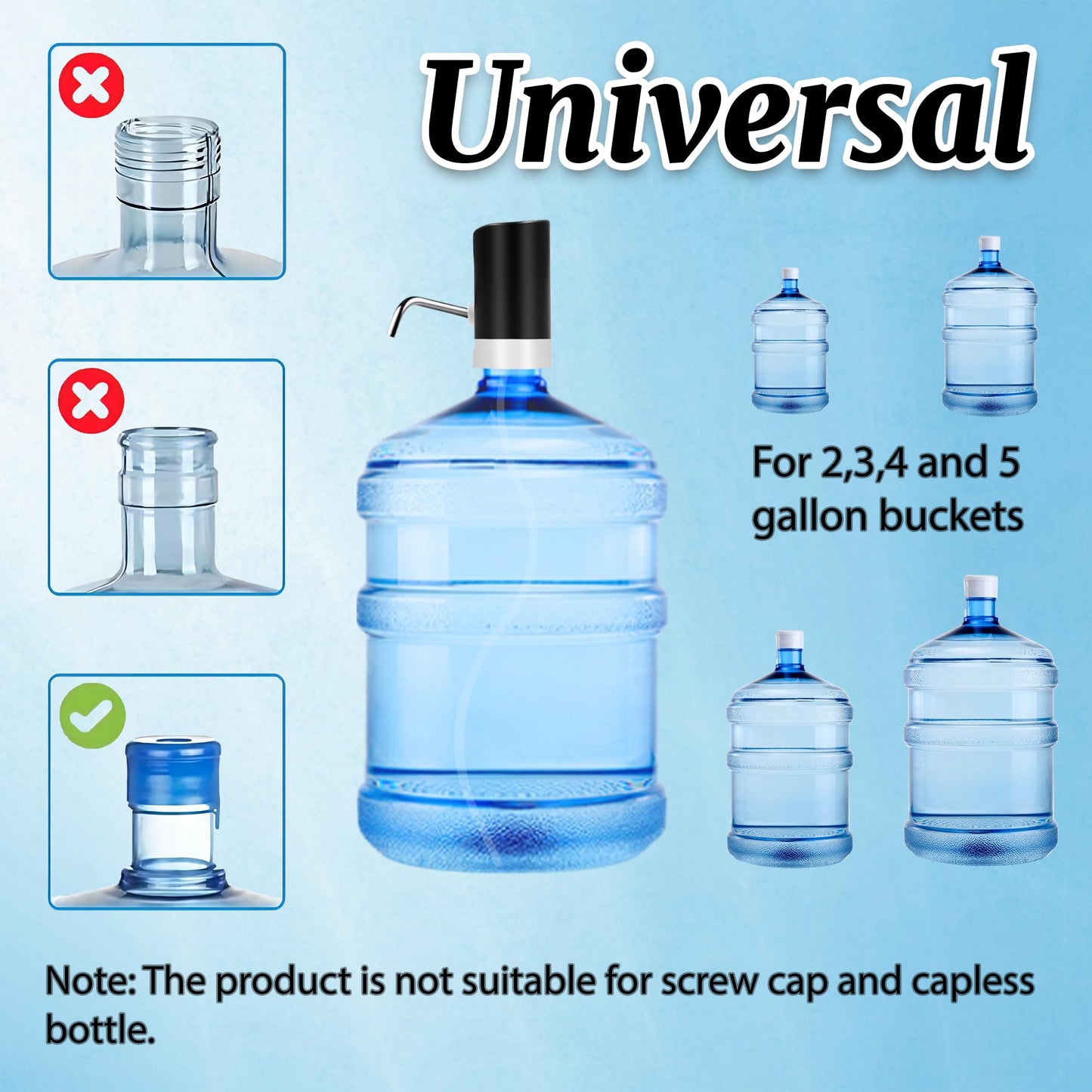 Water Table Pump, Portability Electric Water Pump with USB Data Cable,Black Automatic Drinking Water Bottle Pump for Travel, Kitchen, Home, Office