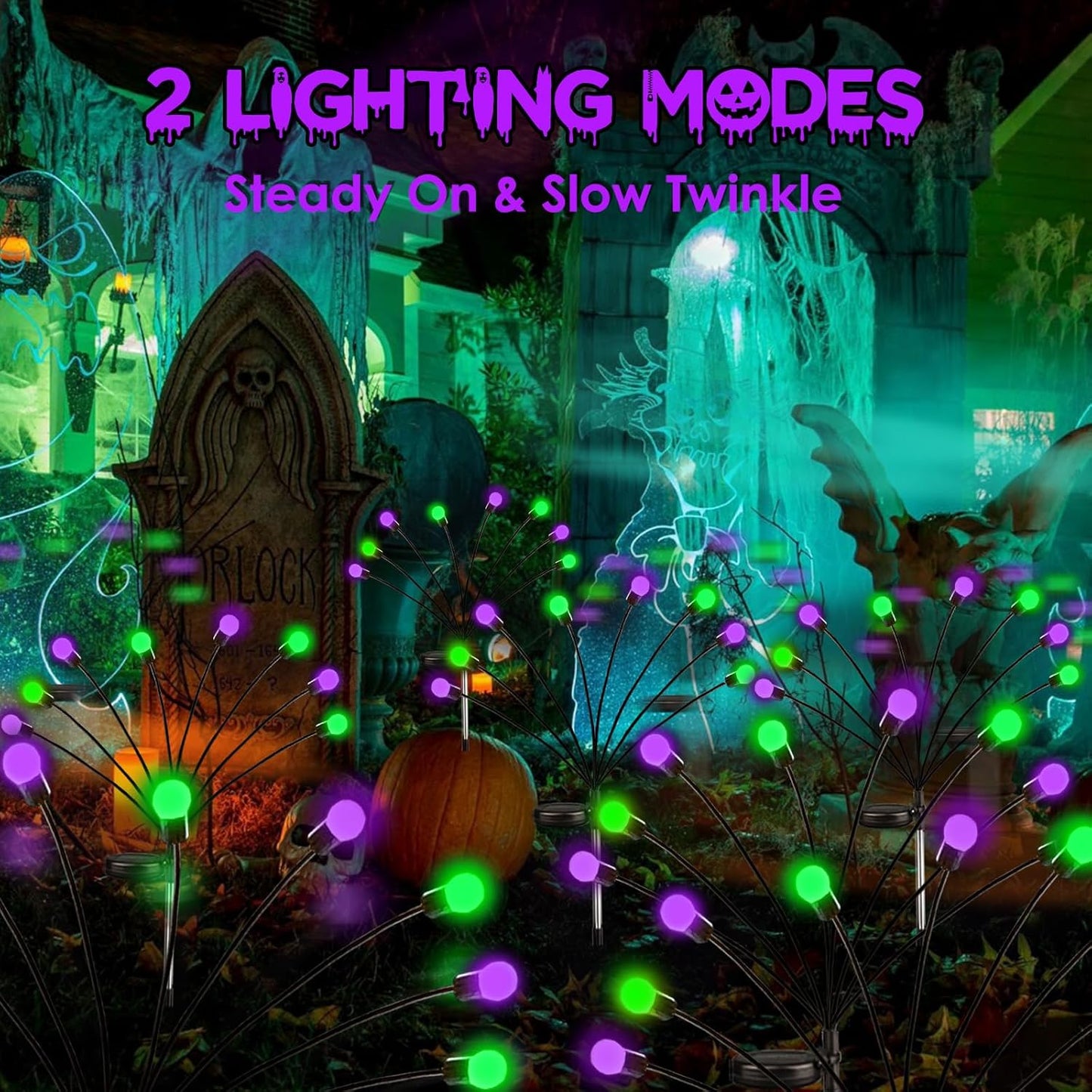 Solar Halloween Pathway Lights - 6 Pack Waterproof Firefly Decor in Orange, Purple & Green