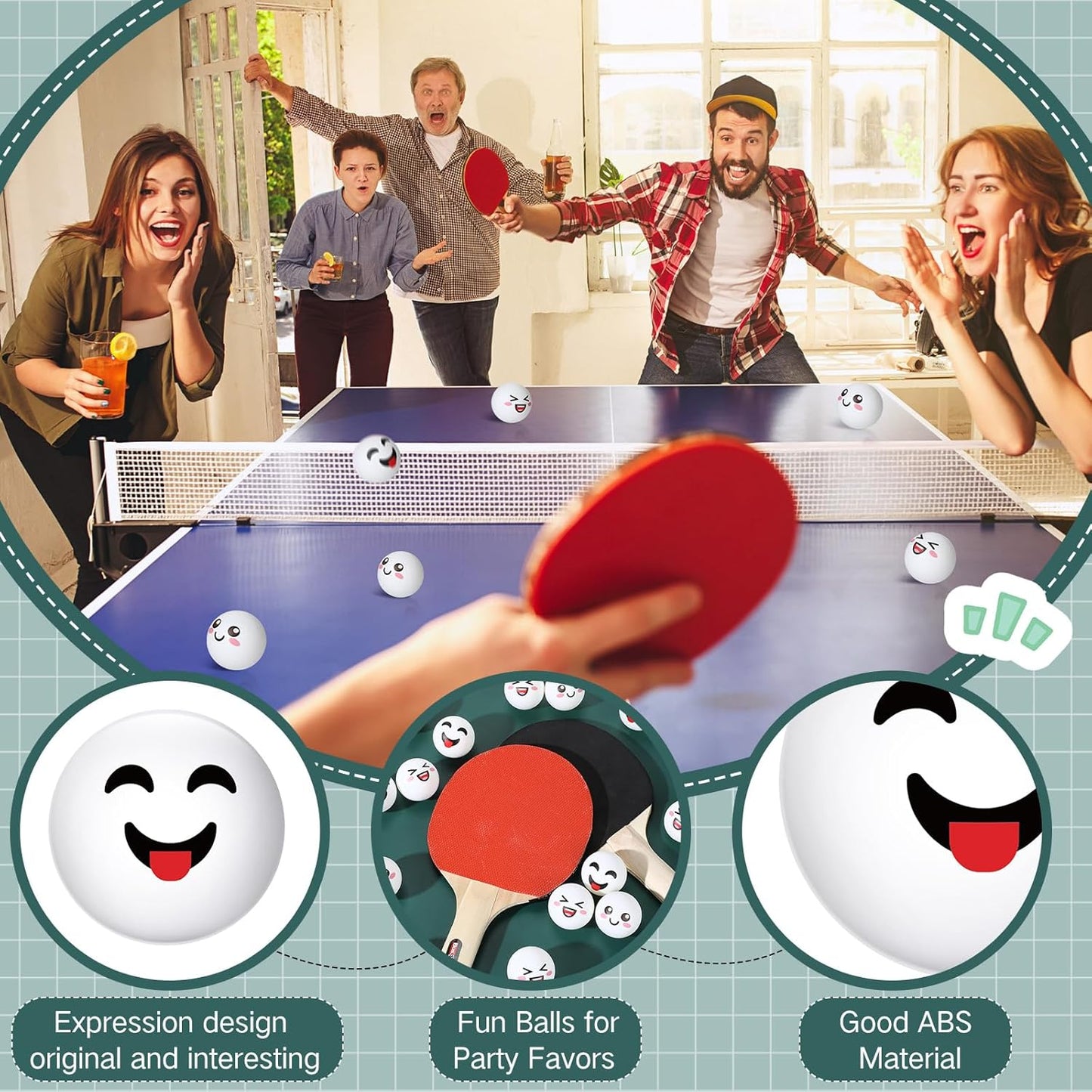 ShinyRelief 24 PCS Table Tennis Balls - Cute Emotion Faces | Fun Gift for Golfers & Players