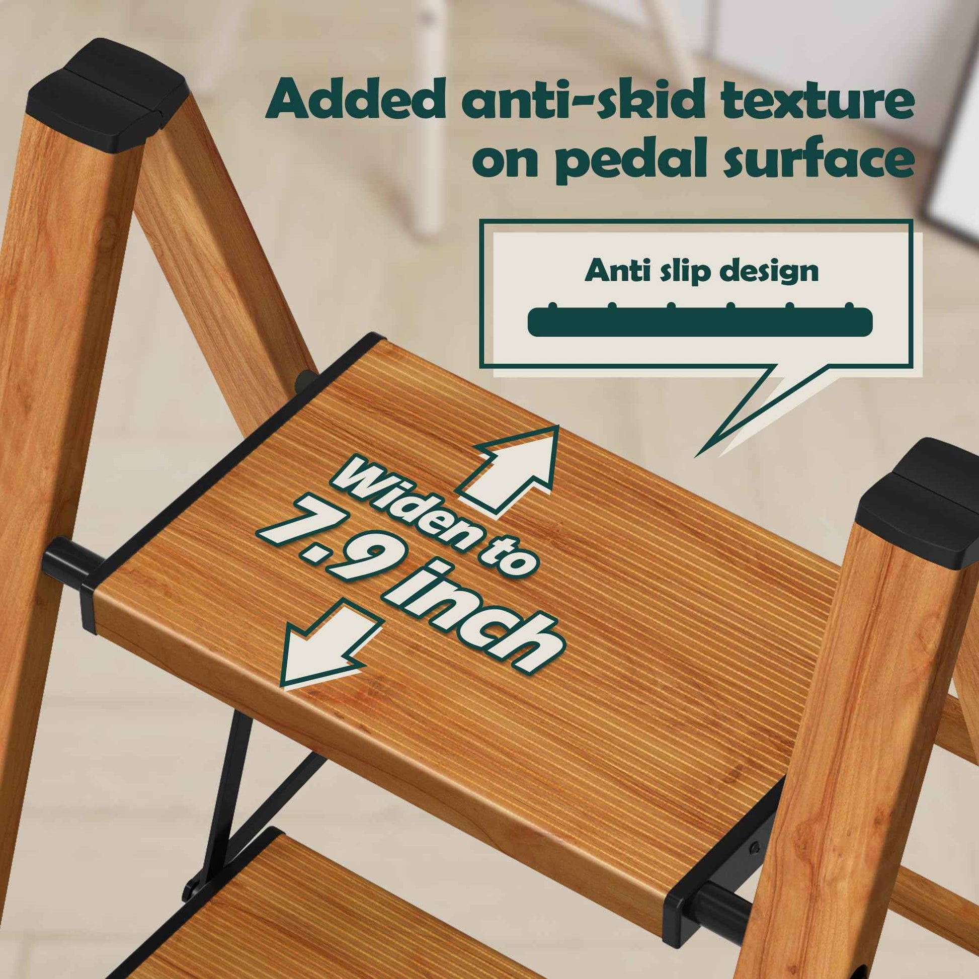 Taranta 4 Step Ladder,Aluminum Lightweight Folding 4 Step Stool with Anti-Slip Wide Pedal, 330lbs Capacity Step Ladder for Household,Kitchen,Office - Woodgrain